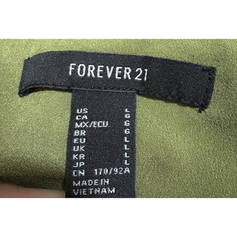 Forever 21 Olive Green Midi Dress L Sweetheart Button Front Cottagecore - Picture 5 of 9